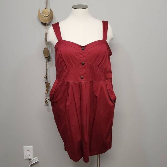 torrid Dresses & Skirts - Torrid Dress Women Size 22 Vintage Y2K Burgundy Pleated Bodycon Sundress Pockets